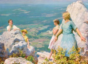 “Blue and Gold” by Charles Courtney Curran (1861–1942), 1929, oil on canvas mounted on board, 30 by 40 inches, $50,400 ($40/60,000).