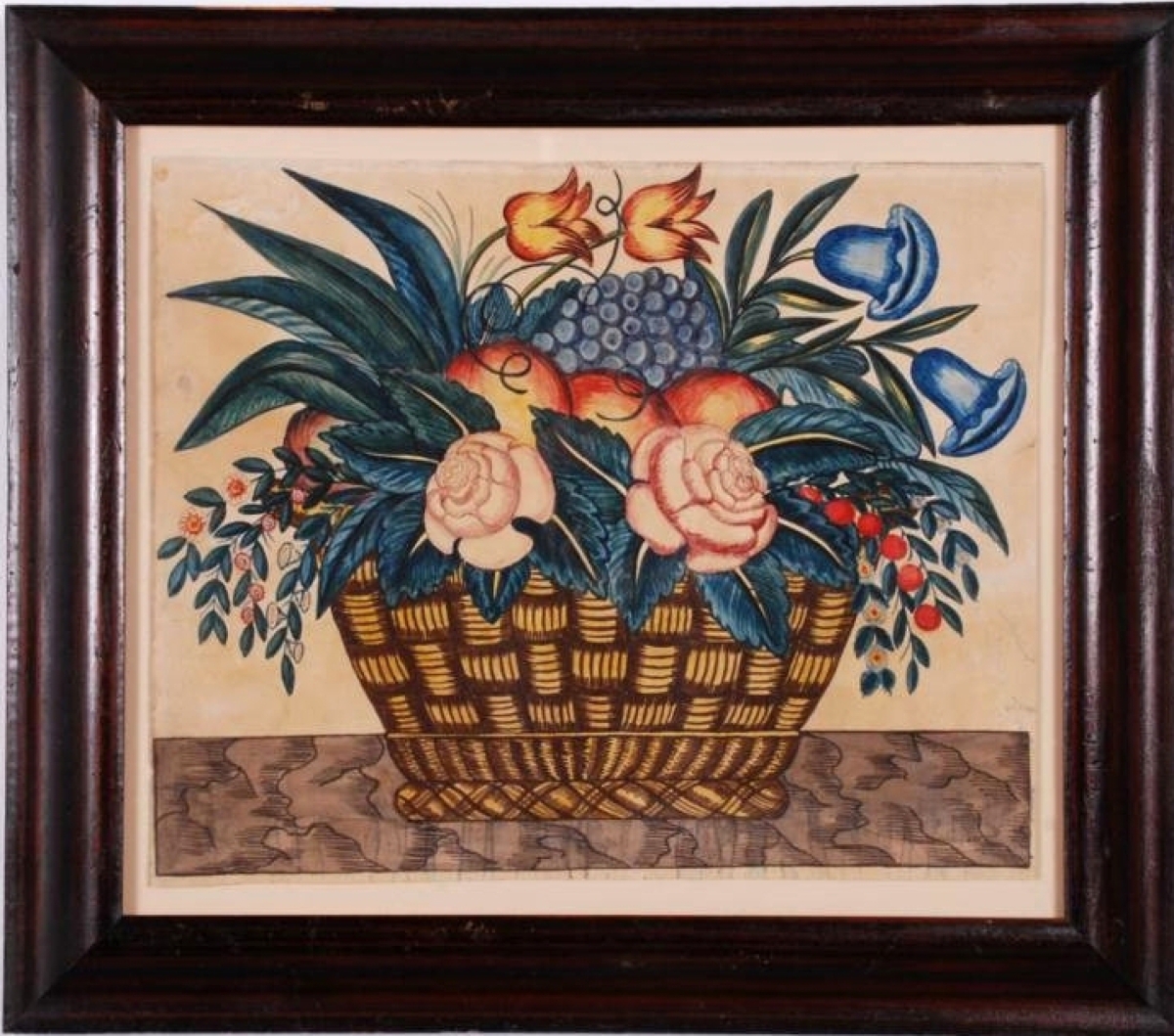 The top lot in the sale was this bright, still life watercolor, cataloged as being by Joseph H. Davis, who is better known for his detailed portraits in room settings. The still life finished at $22,800.
