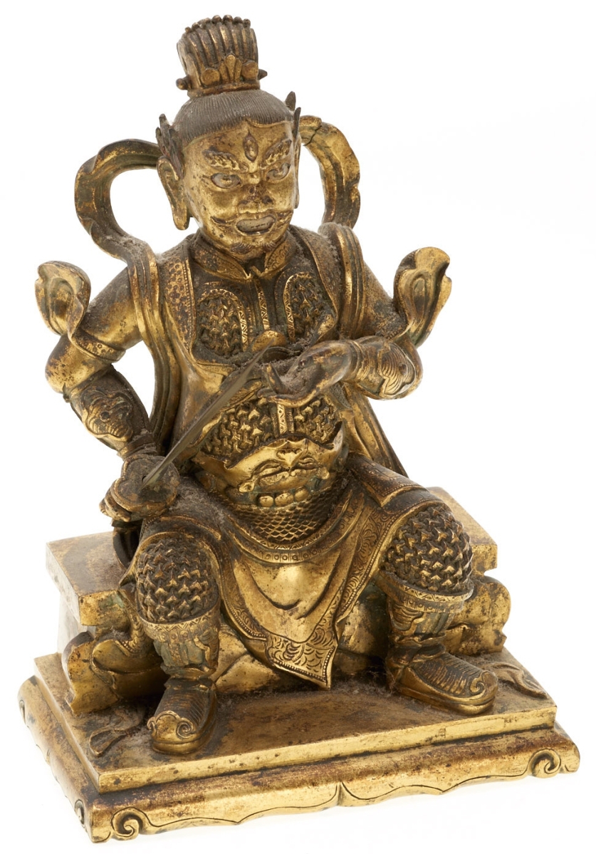 Chinese and Tibetan art dominated the first day’s offerings. This Sino-Tibetan gilt bronze Buddhist figure of a wrathful deity made $32,400.