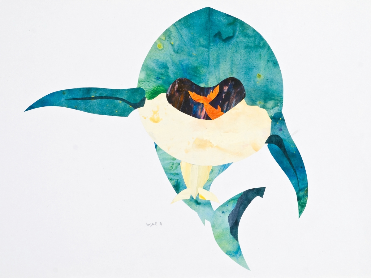 Sabuda & Reinhart Shark with fish in mouth, acrylic on marker paper and cut paper collage (1)