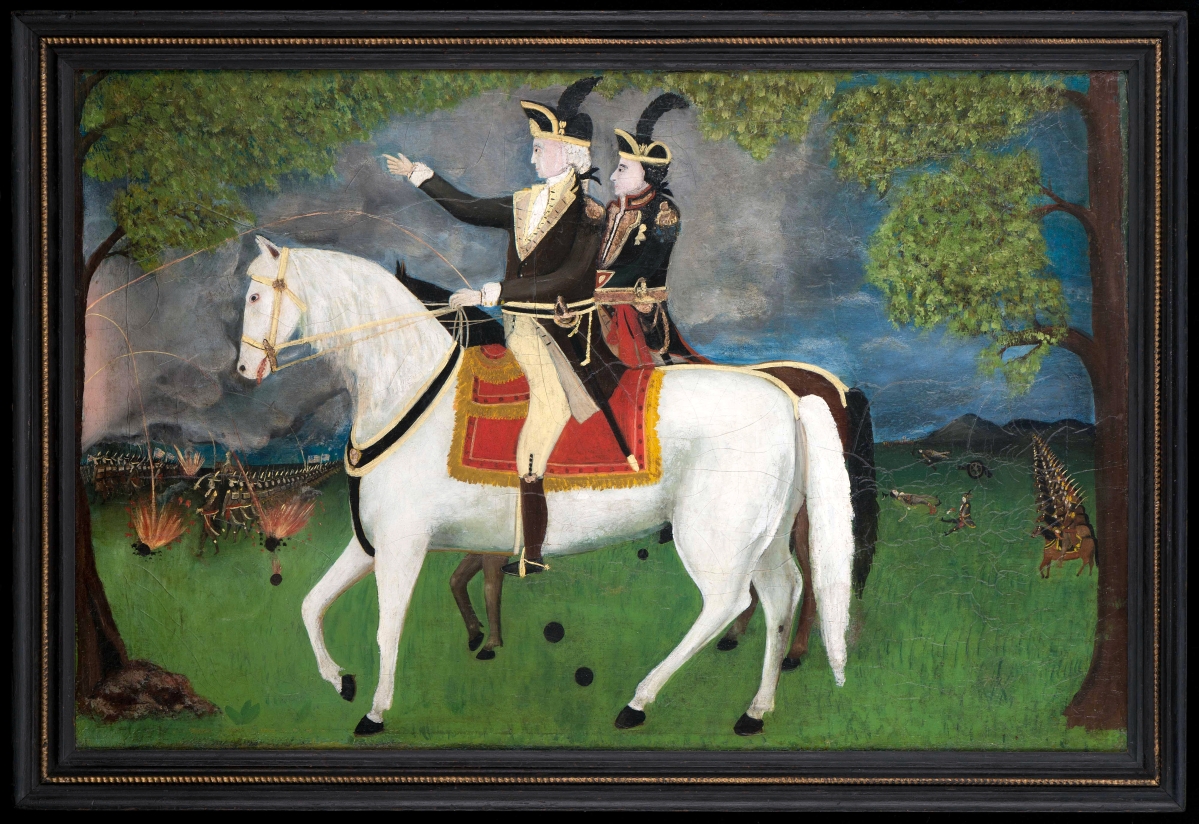 “Washington and Lafayette at the Battle of Yorktown” by Reuben Law Reed (Acton, Mass.), probably 1860–80; oil and gold paint on cotton twill canvas, gift of Abby Aldrich Rockefeller.