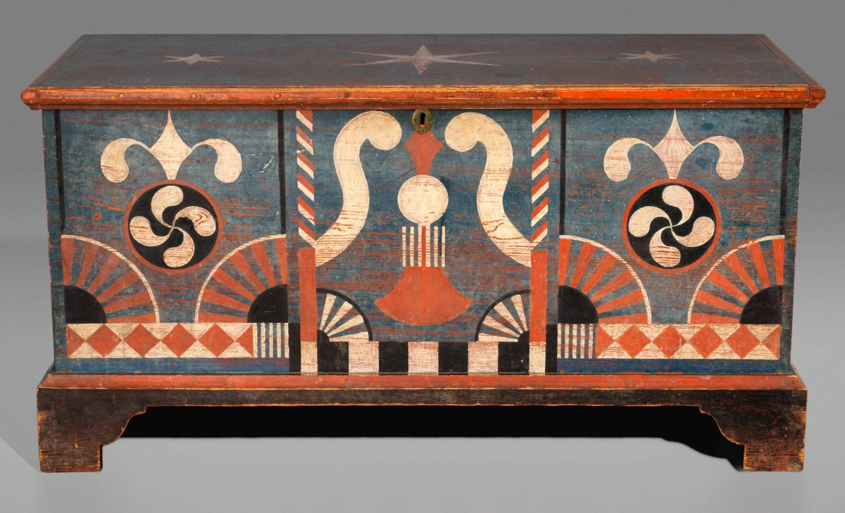 Blanket chest by Johannes Spitler, Shenandoah County, Va., 1795–1807, yellow pine, museum purchase.