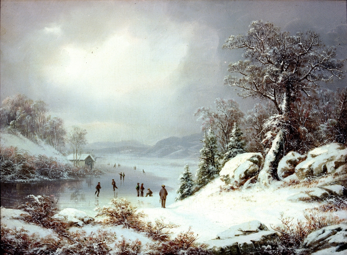 “Winter Landscape with Skaters” by Regis Francois Gignoux (1816-1882), circa 1860, oil on canvas.