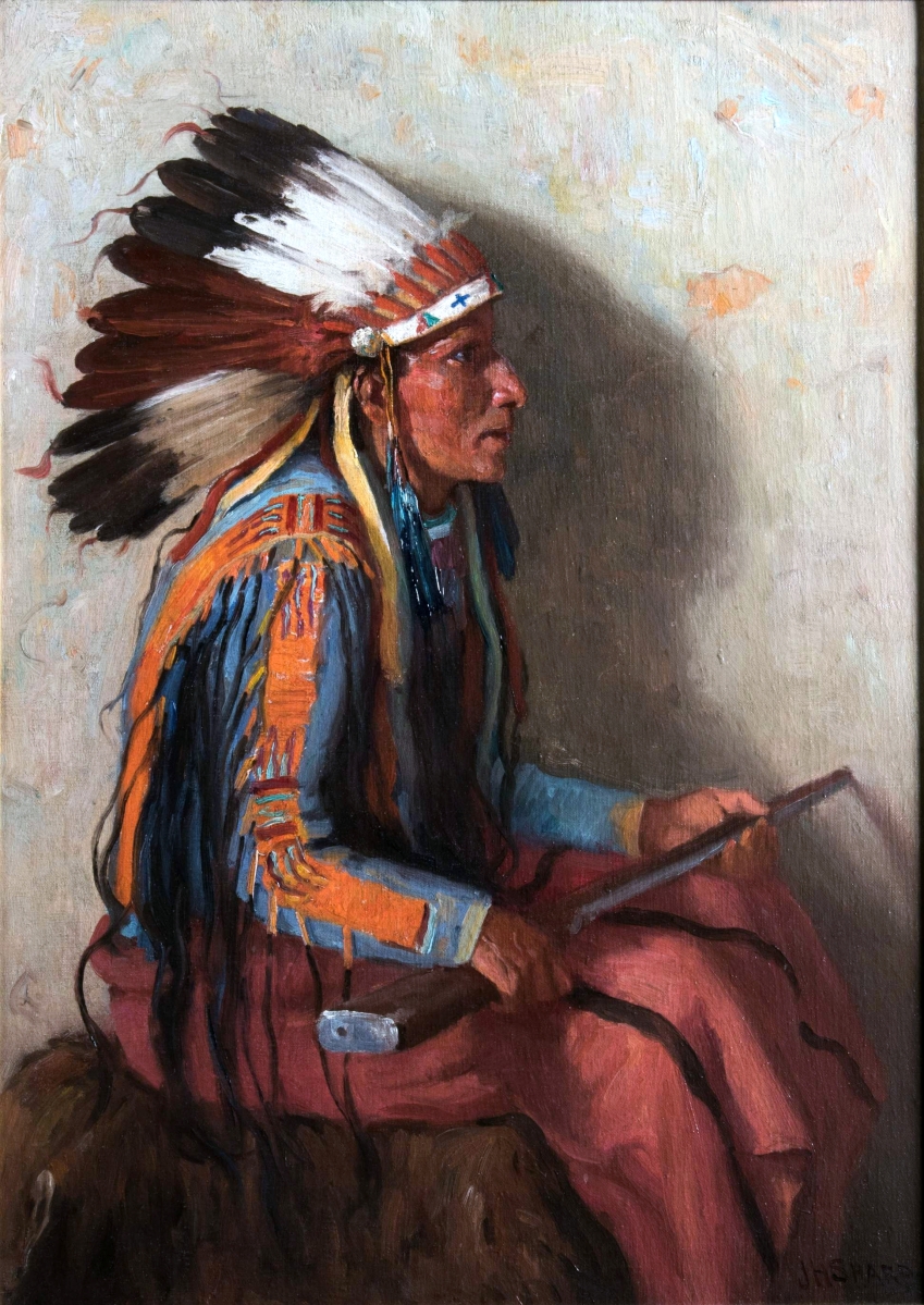 Joseph Henry Sharp, “The Governor’s Son,” circa 1927, oil on canvas; courtesy the Peterson Family Collection.