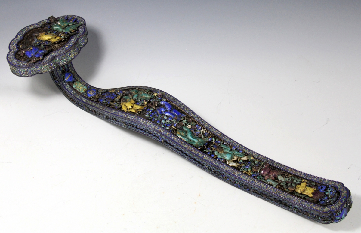 A rare Nineteenth Century Chinese enameled silver scepter sold for $80,000. Chamberlain Antiques