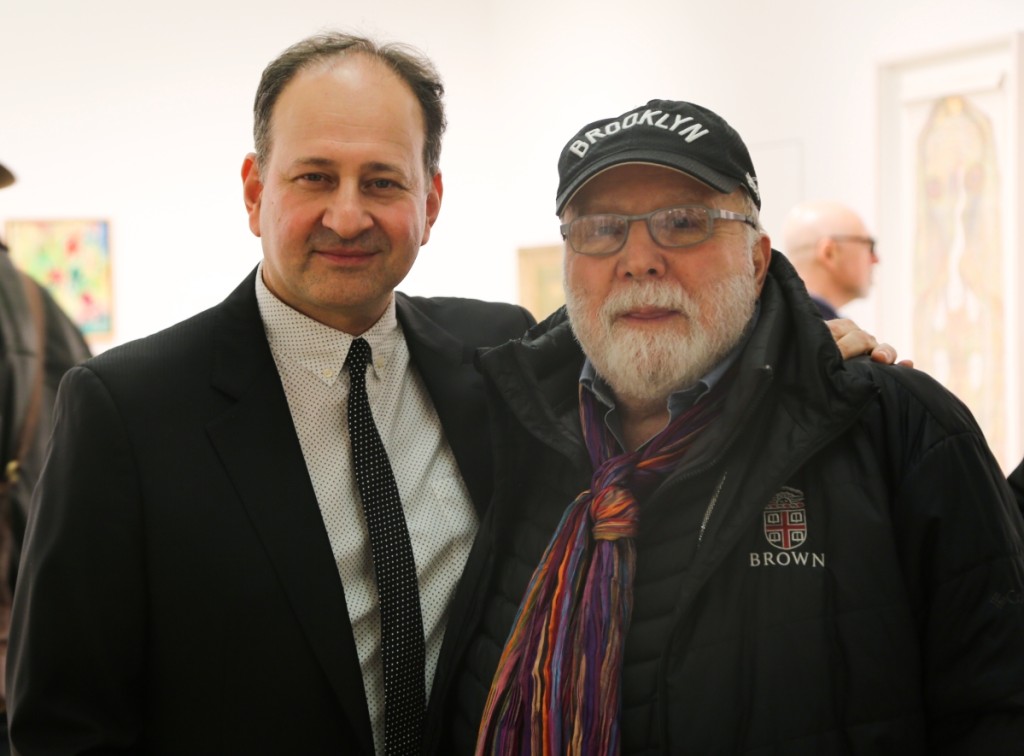 Show owner Andrew Edlin, left, and Sandy Smith, the fair’s original founder. Smith said, “Andrew has done a wonderful job expanding the Outsider Art Fair while keeping it true to it’s original intent and purpose.”