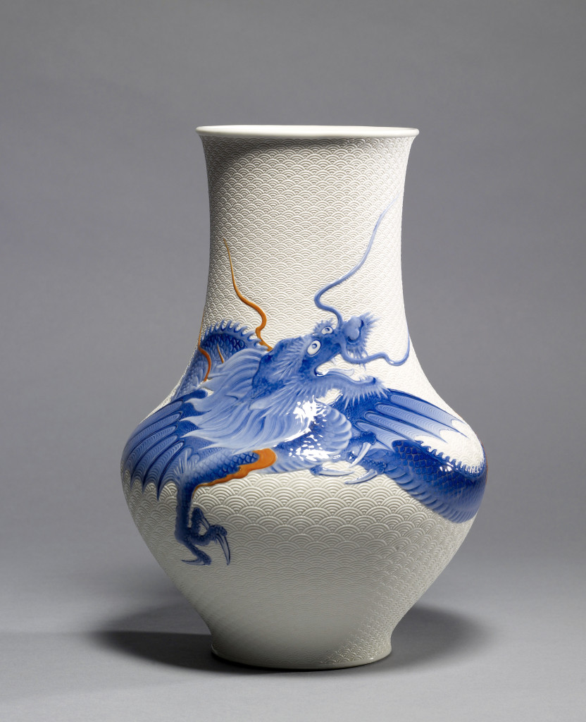 Henry Walters purchased this vase at the 1915 Panama-Pacific International Exposition in San Francisco. Vase with dragon by Kato Tomotaro (Japanese, 1851–1916), circa 1915. Porcelain with underglaze blue and overglaze enamels, 13-9/16 inches. Collection of the Walters Art Museum, Baltimore.        —Susan Tobin photo