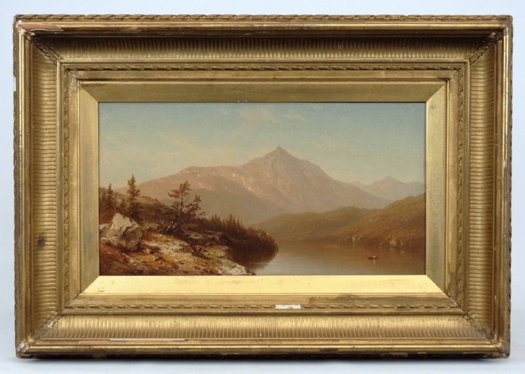 The top lot of the auction was this landscape, “Mountain Lake,” attributed to Sanford Robinson Gifford that drew much presale interest and debate before ultimately selling for $35,100.
