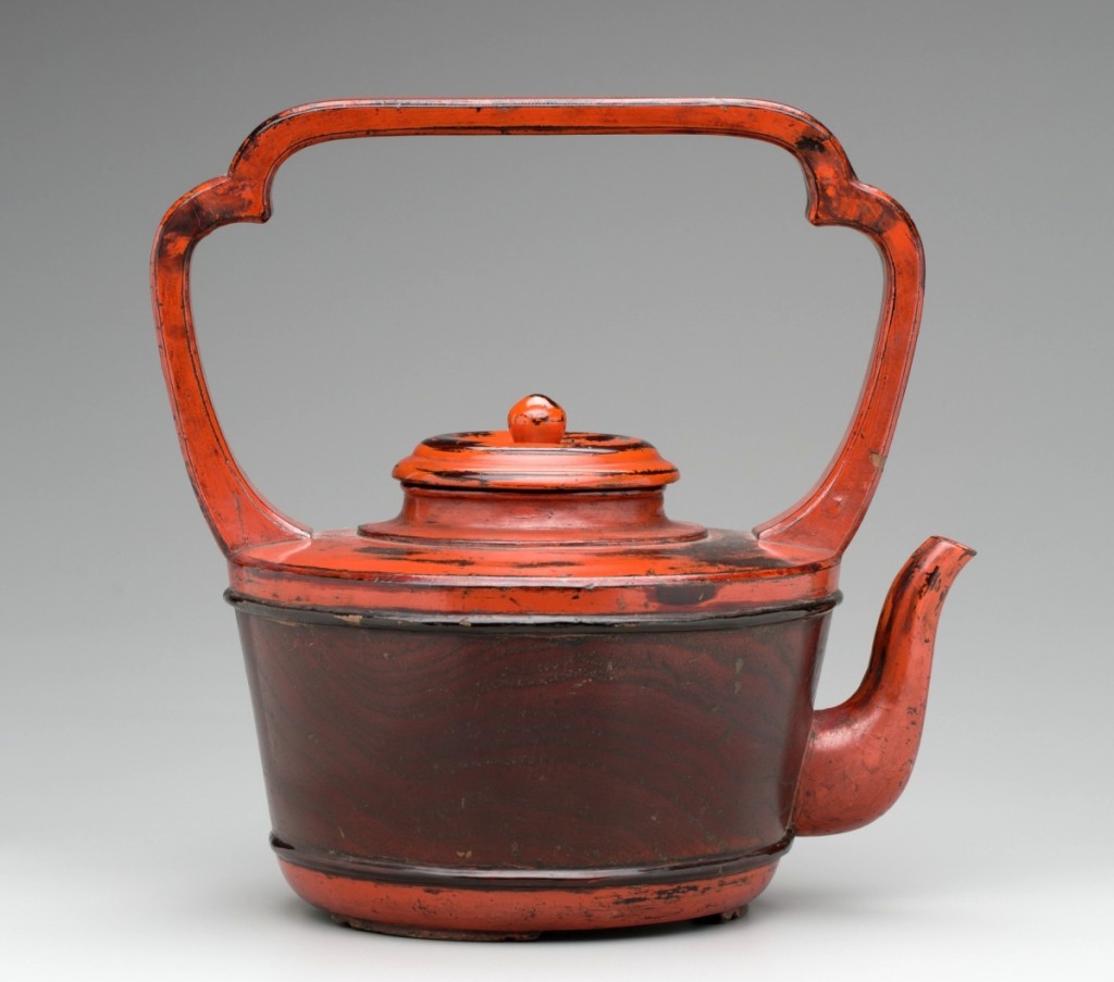 Vessel for hot water, Japanese, between late Fifteenth–early Sixteenth Century, negoro-style lacquered wood. Detroit Institute of Arts