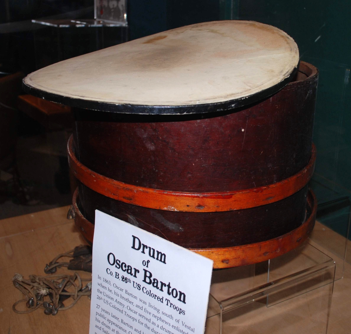 Barton’s drum was significantly damaged in a 2011 flood that affected the downtown region of Owego where the Tioga County Museum is located.