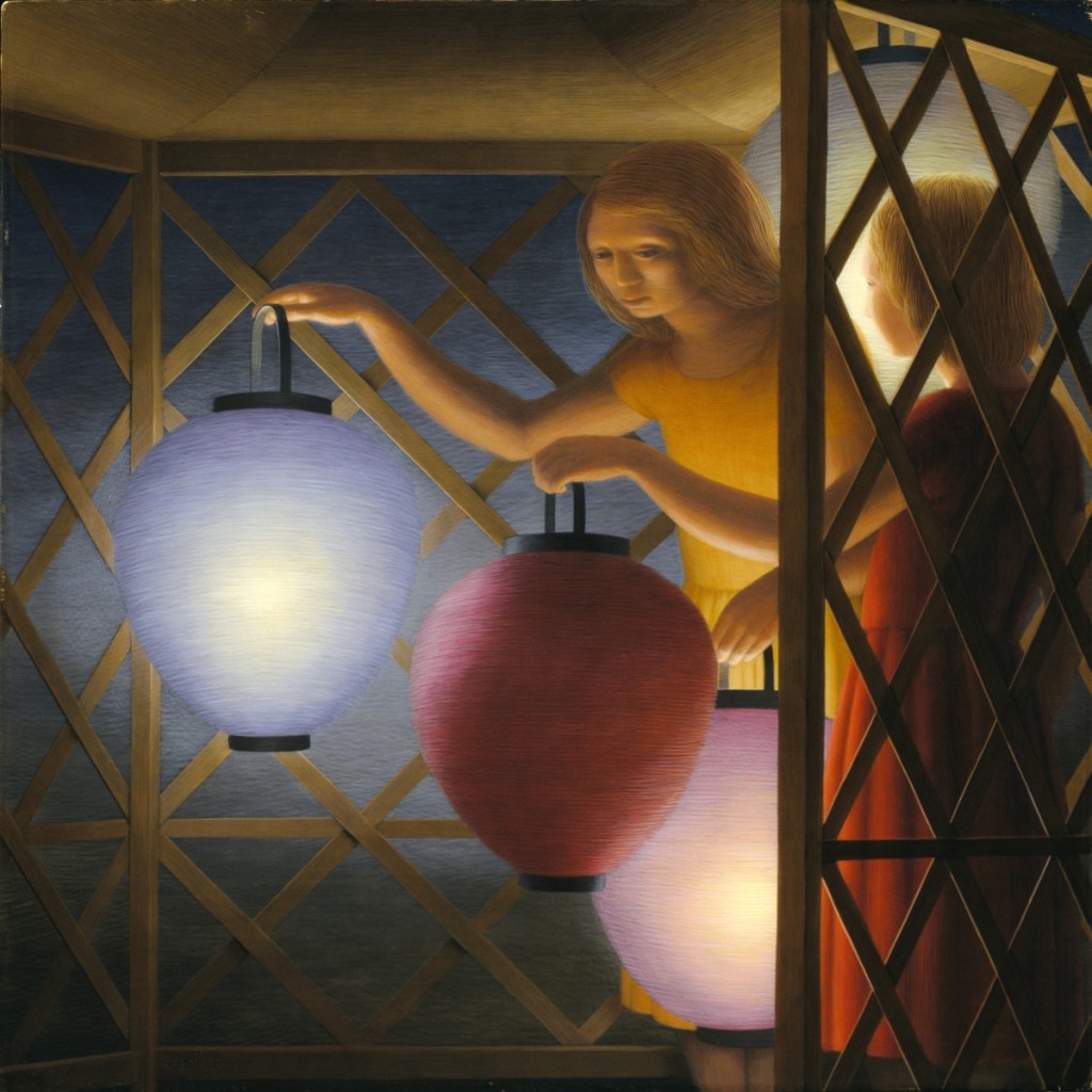 “In the Summerhouse” by George Tooker (American, 1920–2011), 1958. Egg tempera on fiberboard, 24 by 24 inches. Collection of the Smithsonian American Art Museum, gift of the Sara Roby Foundation. ©Estate of George Tooker. Courtesy of DC Moore Gallery, New York City.