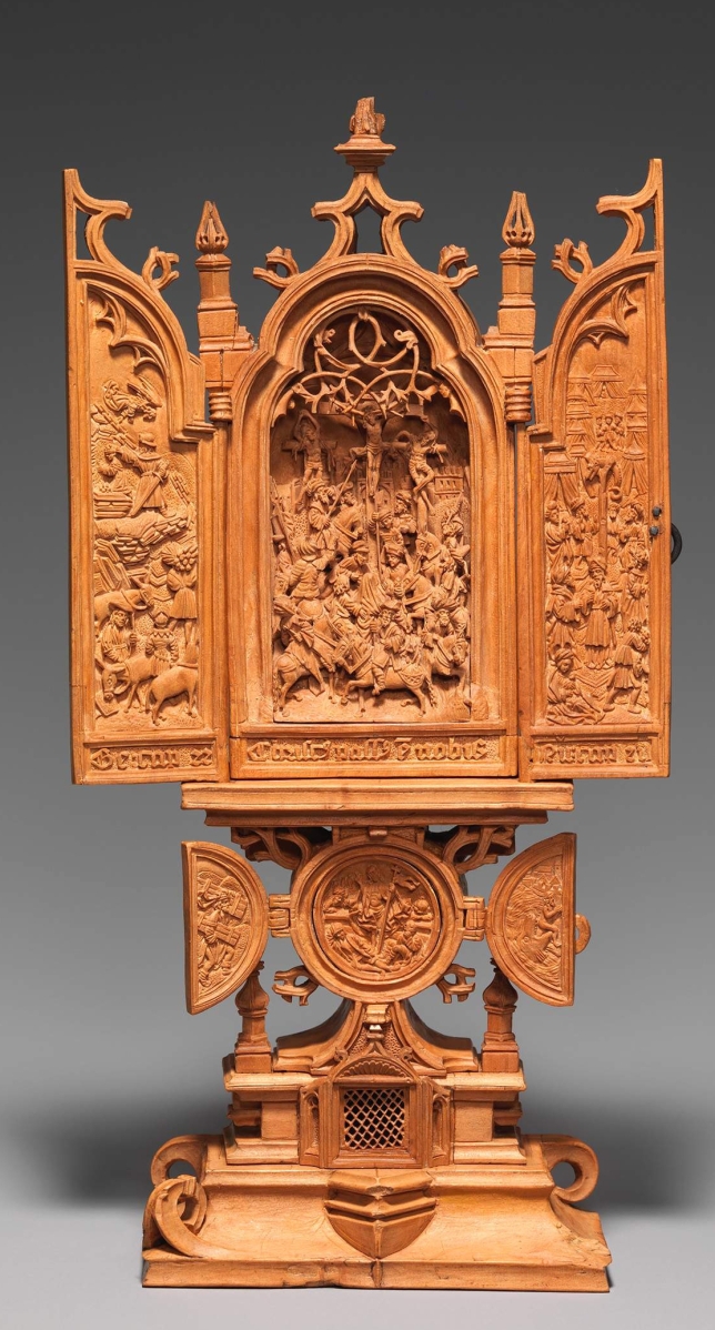 Miniature altarpiece with the Crucifixion, Netherlandish, early Sixteenth Century, boxwood, open: 5- by 3 by 1¼ inches. The Metropolitan Museum of Art, New York, gift of J. Pierpont Morgan, 1917. ©The Metropolitan Museum of Art. —Peter Zeray photo