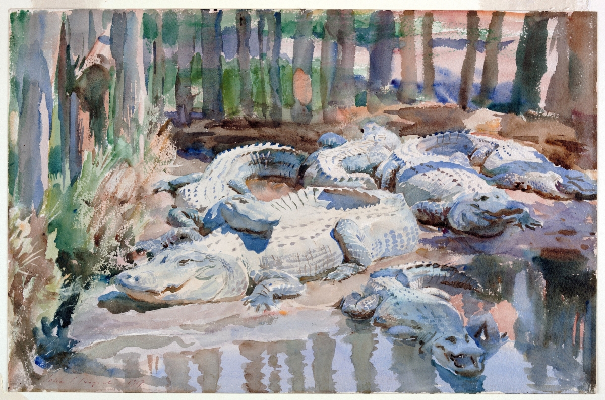 “Muddy Alligators” by John Singer Sargent (1856–1925), 1917. Watercolor over graphite, with masking out and scraping, on wove paper. Worcester Art Museum.