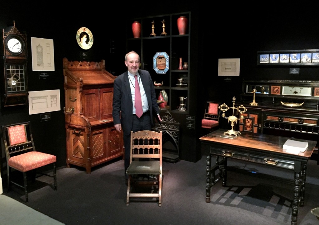 London dealer Martin Levy of H. Blairman & Sons, Ltd, mounted a thematic display of furniture by the architecturally trained designer Bruce Talbert.