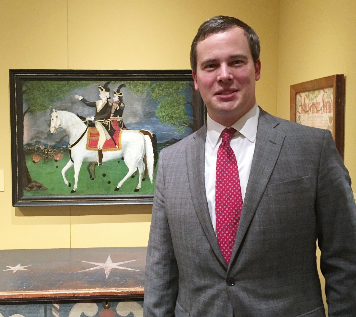 Matthew Thurlow at Colonial Williamsburg’s Abby Aldrich Rockefeller Folk Art Museum loan exhibition at the 2017 Winter Antiques Show in New York.