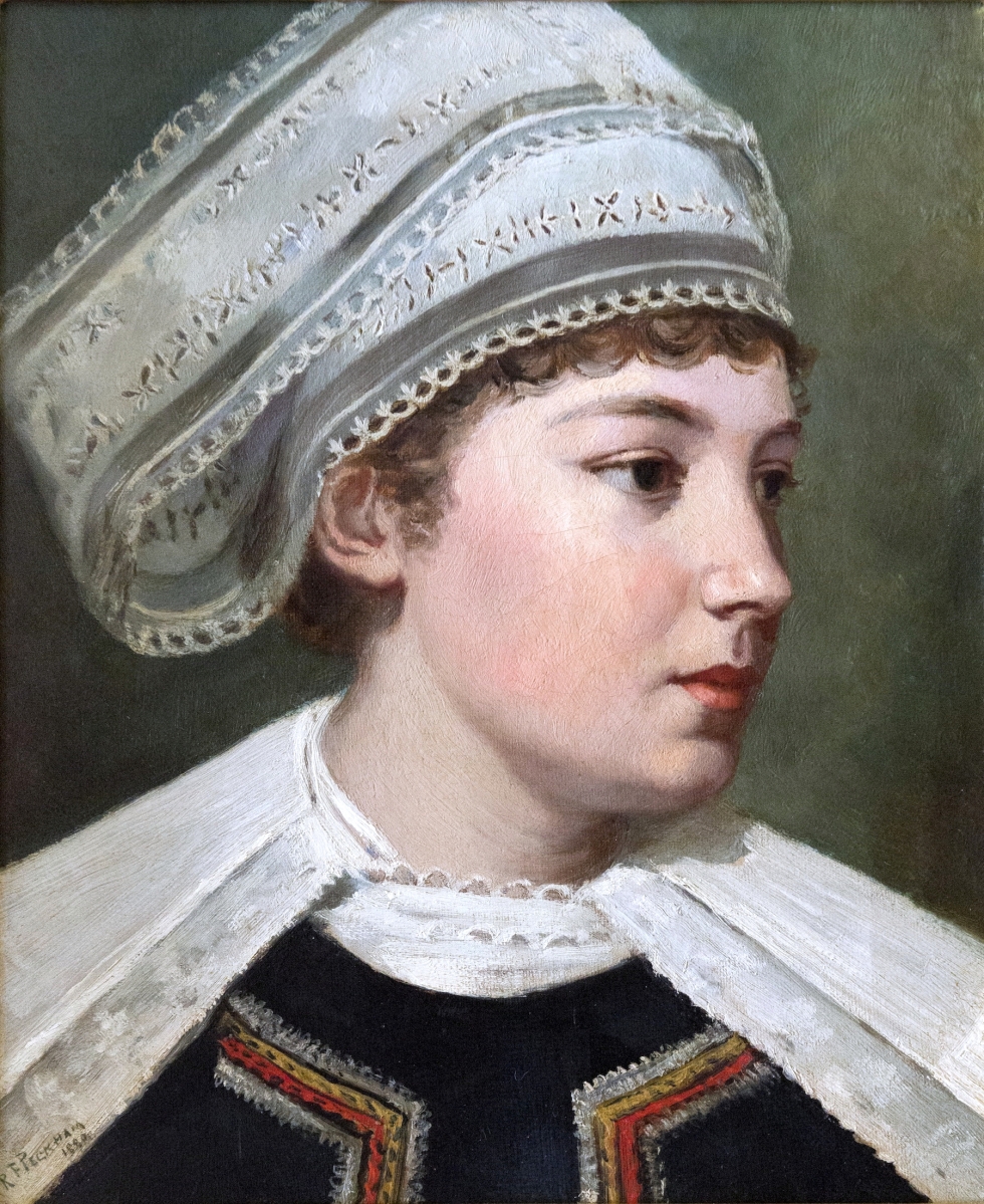 Rosa Peckham (Danielson) (1842–1922), “Breton Headdress,” 1880, oil on canvas, 16 by 18½ inches.