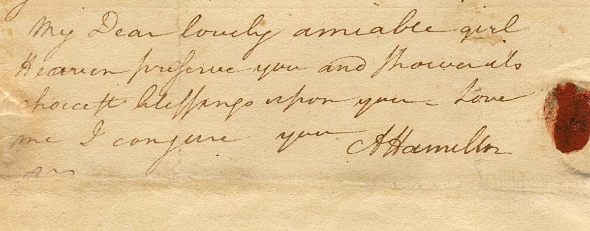 In a love letter dated August 8, 1780, Hamilton tells future wife Elizabeth Schuyler “you…have rendered me as restless and unsatisfied with all about me, as if I was the inhabitant of another world.”