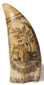 Attributed to the “Banknote Engraver,” this well-done tooth had a “Sailor’s Farewell” scene on one side with the lovers and a sailing ship on the reverse. It realized $20,910.