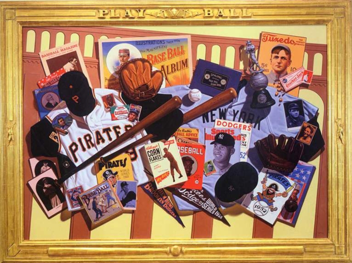 Commissioned by The Butler Institute of American Art, “Baseball Album,” 2003, 48 by 68 inches, is in an Erbe-designed frame that accentuates the work conceptually and visually.