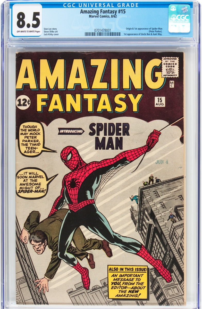 One of three lots to reach $155,350 was this high-grade copy of Amazing Fantasy #15 (Marvel, 1962), which sold during the first day.