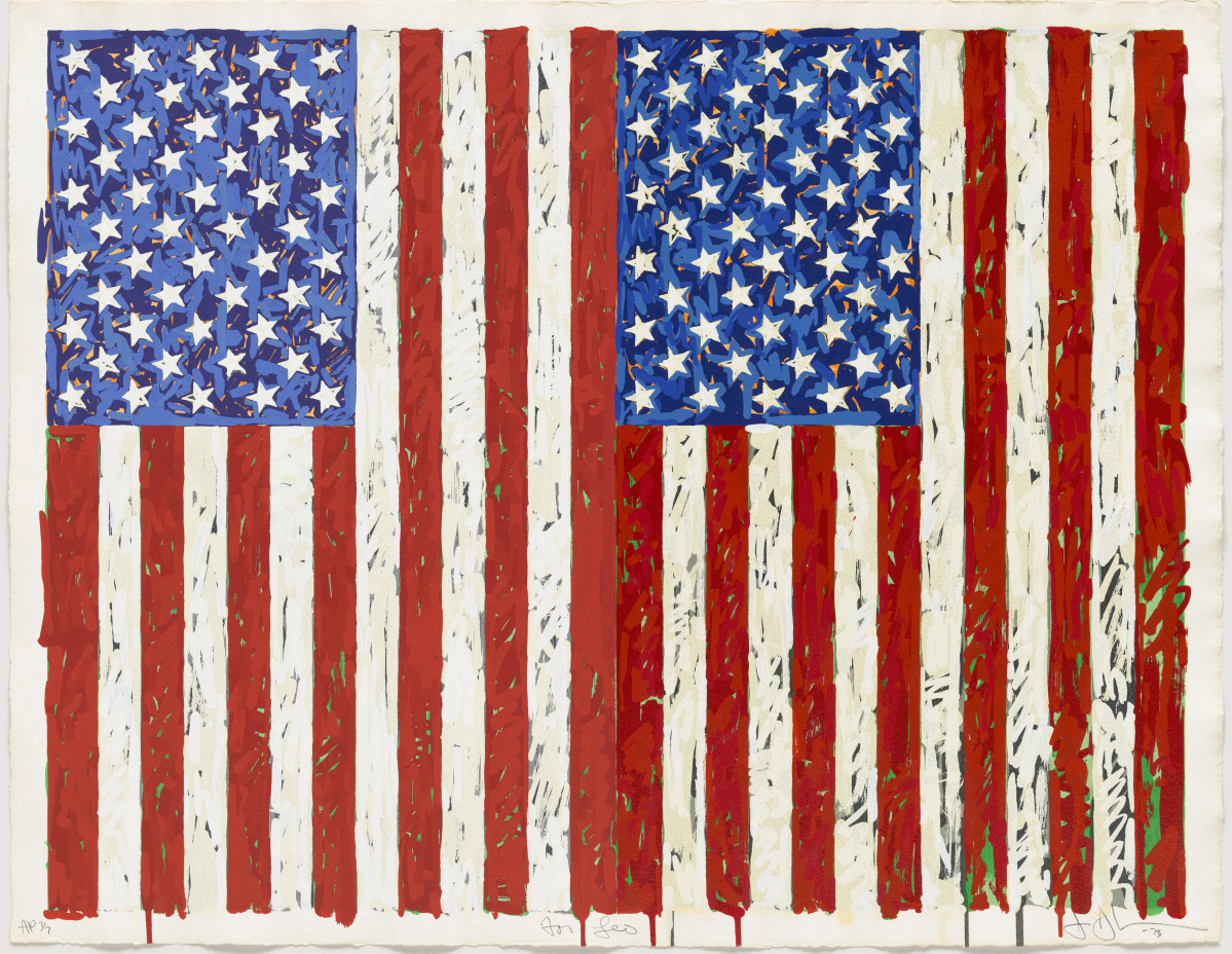 “Flags I” by Jasper Johns (b 1930), color screen print, 1973; gift of Johanna and Leslie Garfield, on loan from the American Friends of the British Museum. ©Jasper Johns/VAGA, New York/DACS, London 2016. ©Tom Powel Imaging