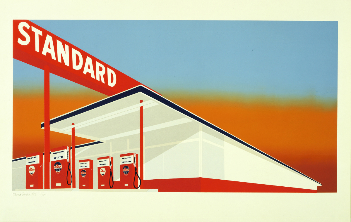 “Standard Station” by Edward Ruscha (b 1937), color screen print, 1966. The Museum of Modern Art, New York/Scala, Florence. ©Ed Ruscha. Reproduced by permission of the artist.