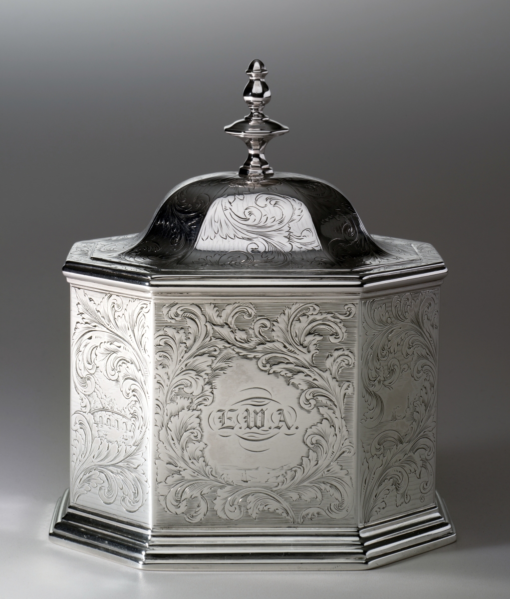 Obadiah Rich (active 1830–50) tea canister, Boston, 1845, silver; Clark Art Institute, bequest of Henry Morris and Elizabeth H. Burrows.