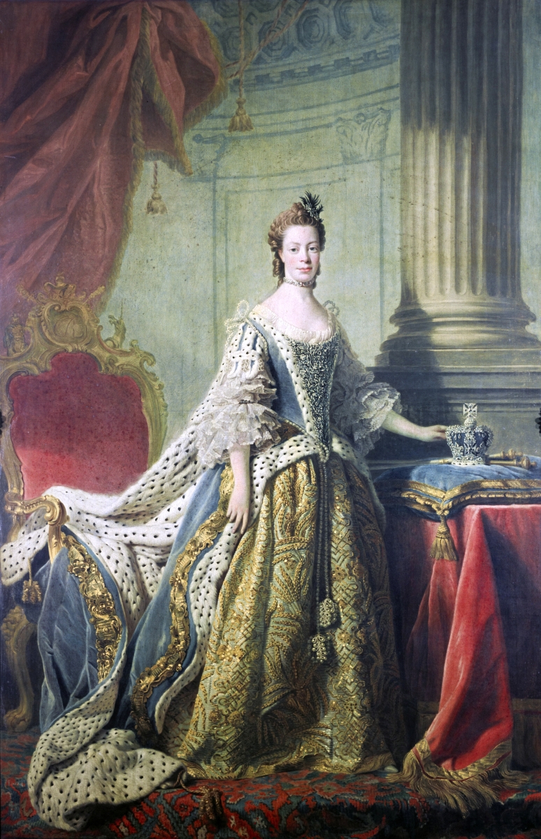 “Queen Charlotte; Princess Sophia Charlotte of Mecklenburg-Strelitz, Queen of George III,” studio of Allan Ramsay, circa 1763, oil on canvas, Scottish National Gallery, Edinburgh.