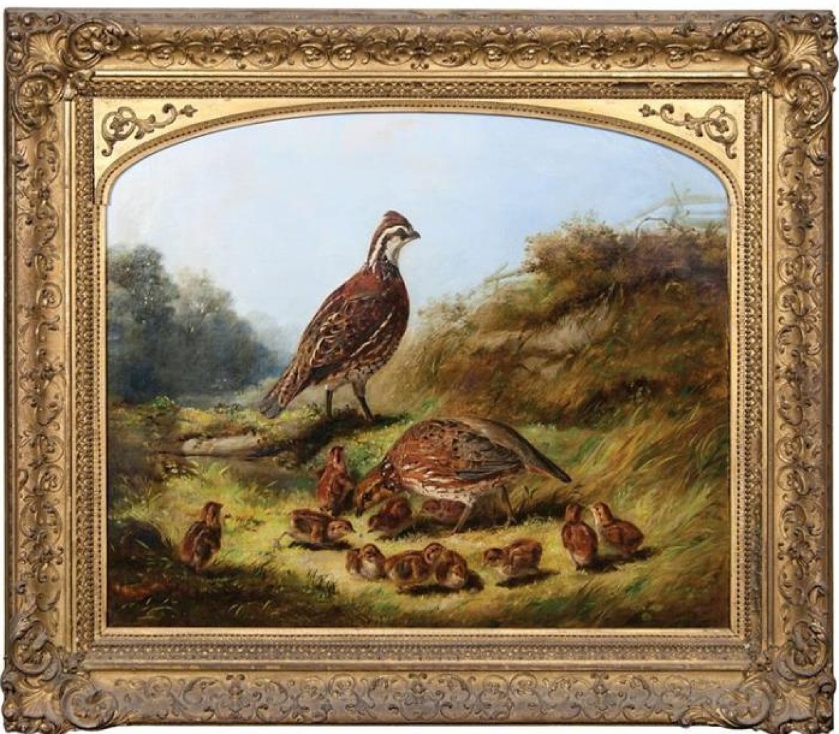 As expected, the top lot of the day was an oil painting of a family of quail by Arthur Fitzwilliam Tait. It was later issued as a large folio lithograph by Nathaniel Currier. The painting sold for more than three times its estimate, finishing at $62,400.