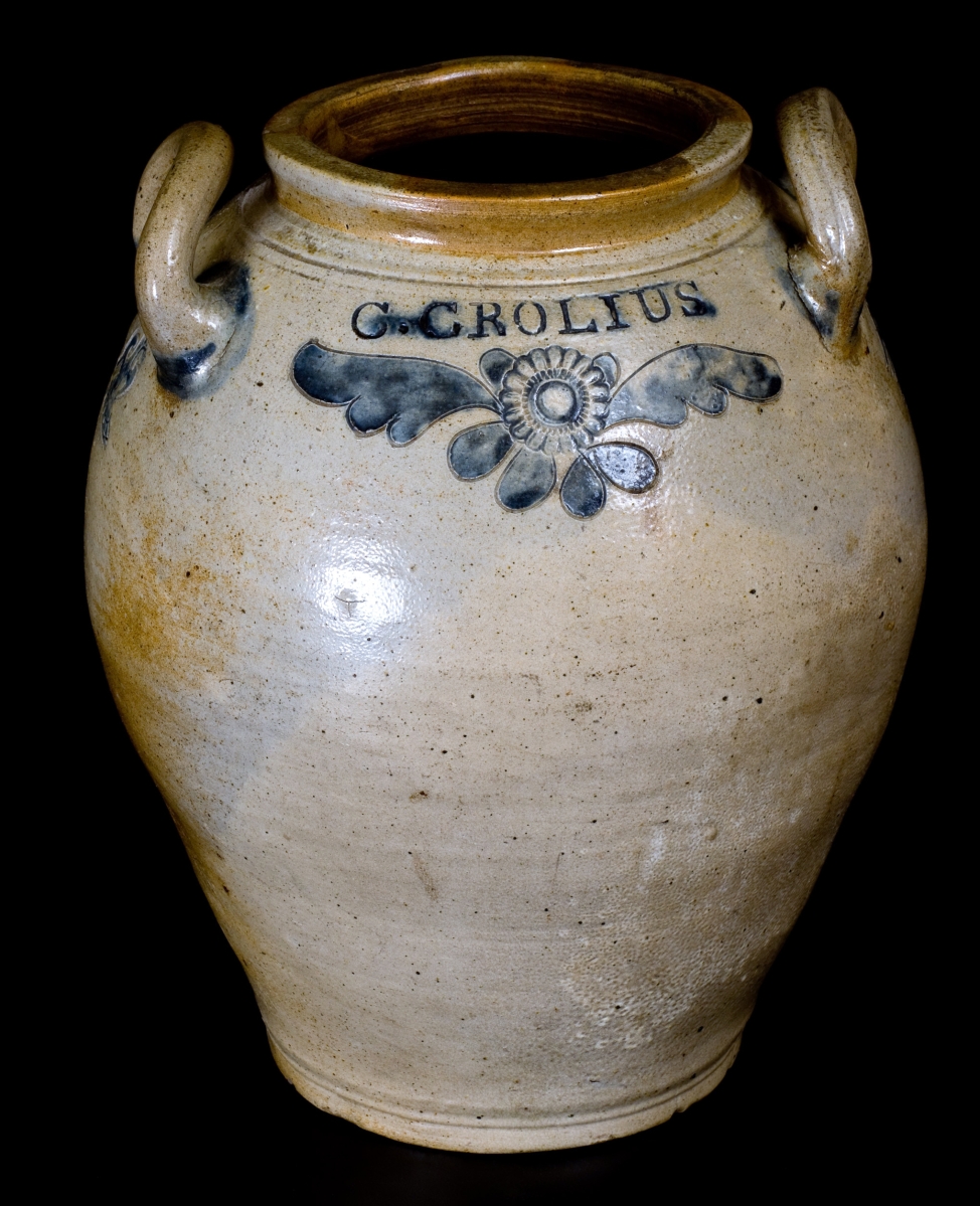 The rare C. Crolius / Manhattan, Wells / New-York jar with eagle motifs took $31,860.
