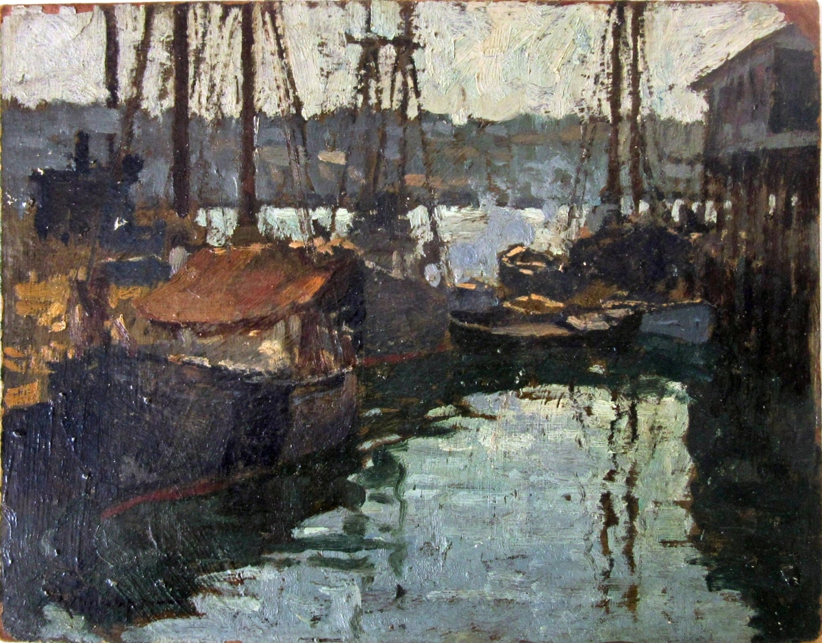 Mike March expected that this small, unframed harbor scene by Frederick Mulhaupt would be one of the more expensive paintings in the sale and he was right. The artist was one of the early painters on Cape Ann. His works are not common and this one realized $5,900.