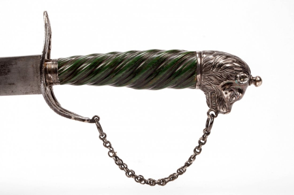 At $102,000, a sword made by silversmith and cutler John Bailey, dated 1777, was expected to be the highest priced item in the sale and it was. It had an engraved mount indicating that it had belonged to Francis Dana, a very active figure before, during and after the Revolutionary War. It had remained in the family until offered in this sale.