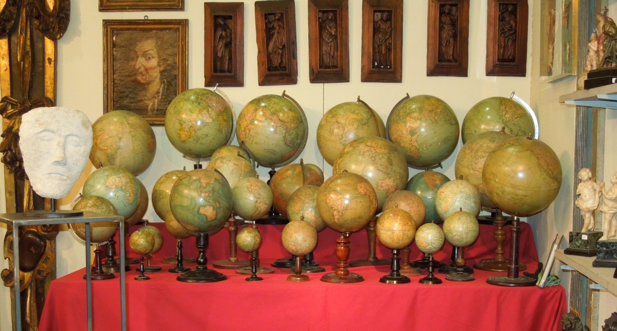 To travel the world one could simply purchase a world globe offered by La Congrega, Brescia, Italy. Eighteenth–Twentieth Century examples were all in near-mint condition at the fair.
