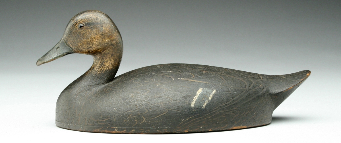 Rare hollow carved black duck, Ivar Fernlund, Hamilton, Ontario, first quarter Twentieth Century, sold for $47,725.