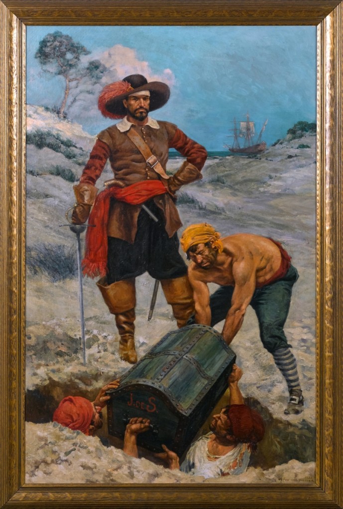“Pirates and Their Buried Treasure” by Anton Otto Fischer (1882–1962), 1932, oil on canvas, 55 by 34½ inches, $34,160.