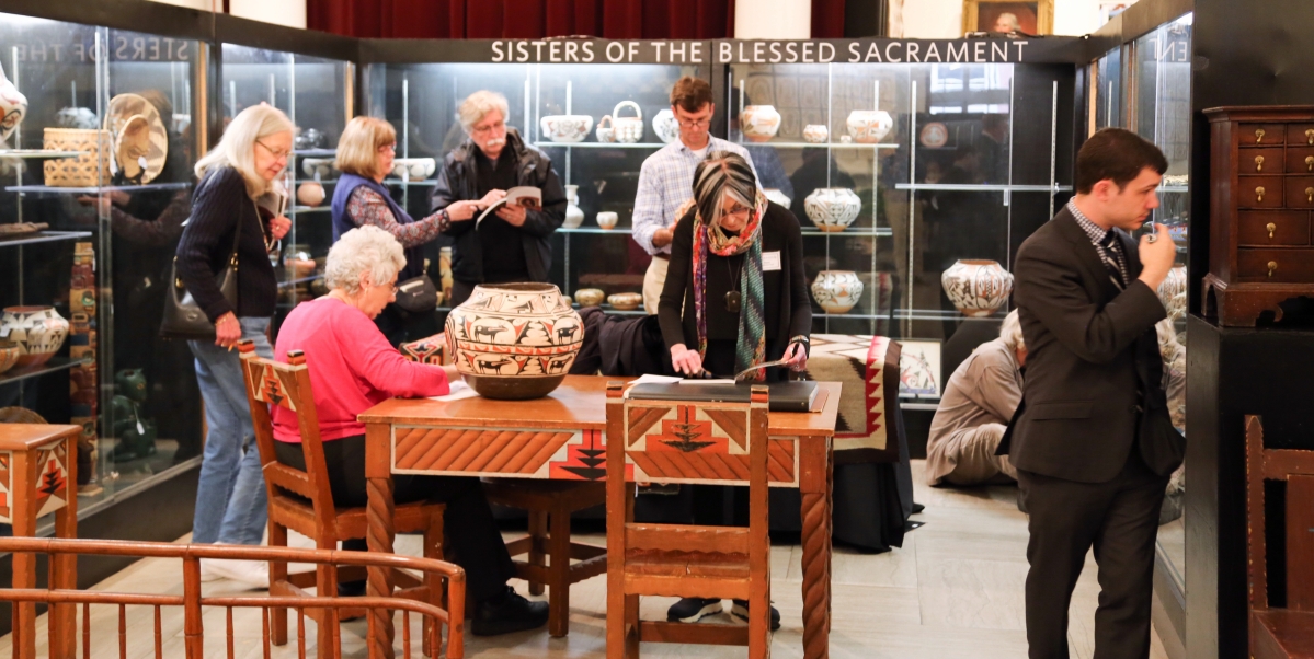 Walking into the exhibition room the weekend before the sale, previewers were drawn to the American Indian lots from the collection of the Sisters of the Blessed Sacrament.
