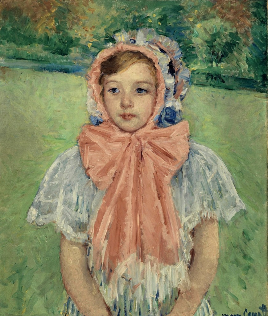 “Girl in a Bonnet Tied with a Large Pink Bow,” Mary Cassatt, 1909, oil on canvas, brought $2,287,500. —Christie’s
