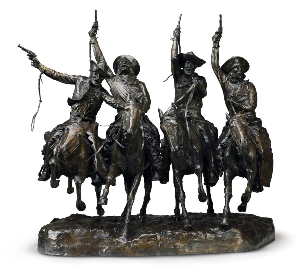 “Coming Through the Rye,” Frederic Remington, modeled in 1902, cast by 1906, bronze with brown patina; 30¼ inches high, sold for $11,223,500 (world auction record for the artist). 						  —Christie’s