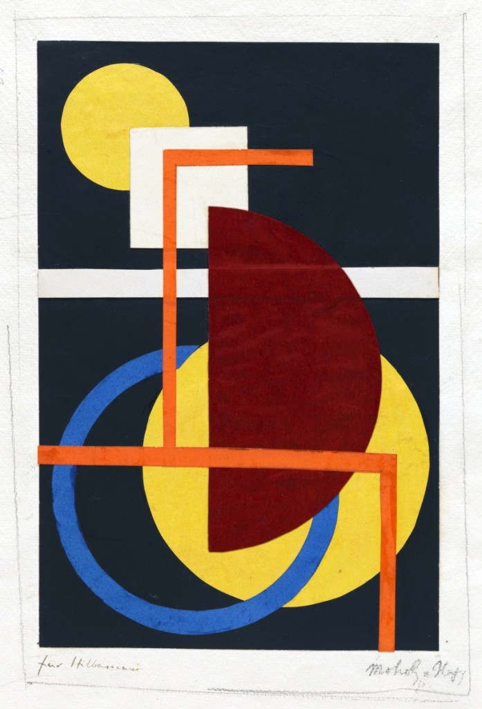 Unknown title, 1920–21, gouache, collage, and graphite on paper, 9- by 6- inches, Los Angeles County Museum of Art, Gift of Kate Steinitz. ©2017 Hattula Moholy-Nagy/Artists Rights Society (ARS), New York/VG Bild-Kunst, Bonn, photo ©Museum Associates/LACMA.