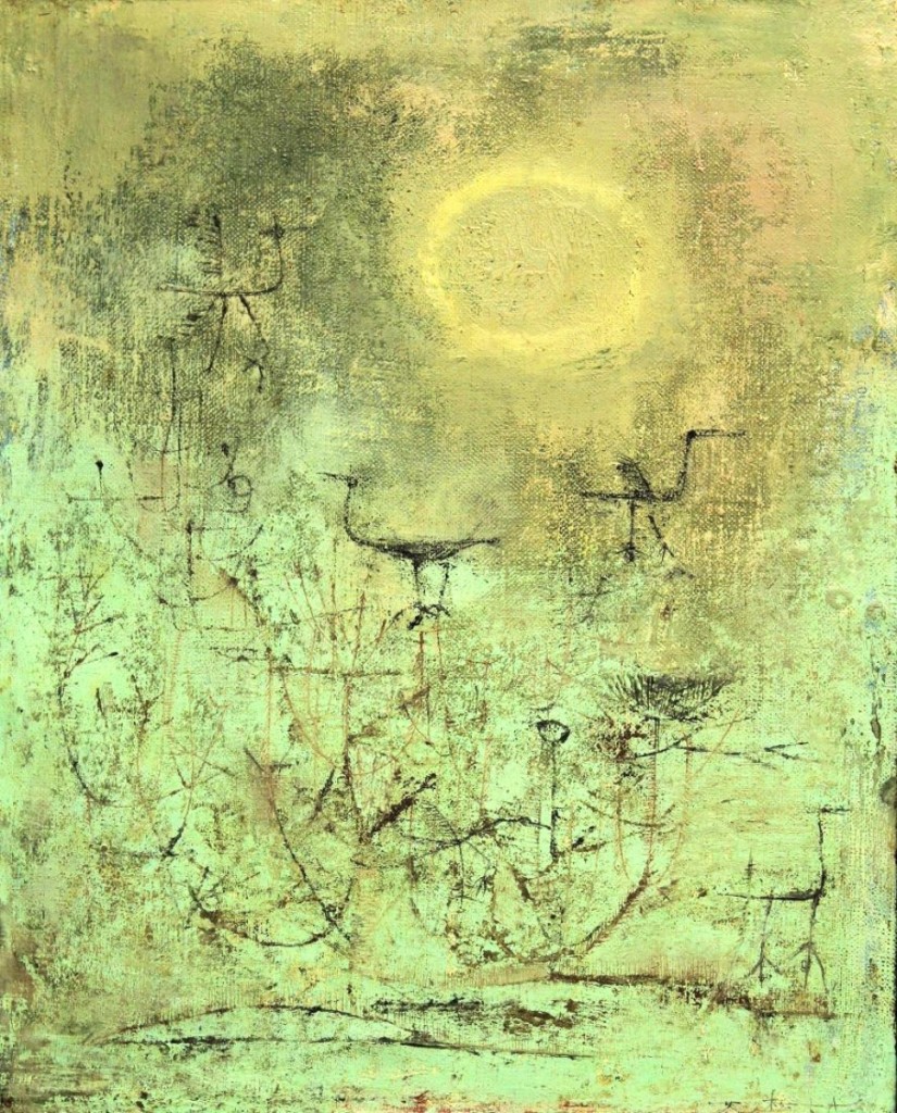 The top lot of the auction was this oil on canvas by Zao Wou-Ki (b 1921, Chinese French), “Oiseaux Dans Les Nids,” 1951, which attained $487,500.