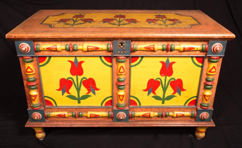 Nineteenth Century Pennsylvania painted lift top blanket box ($15/25,000).