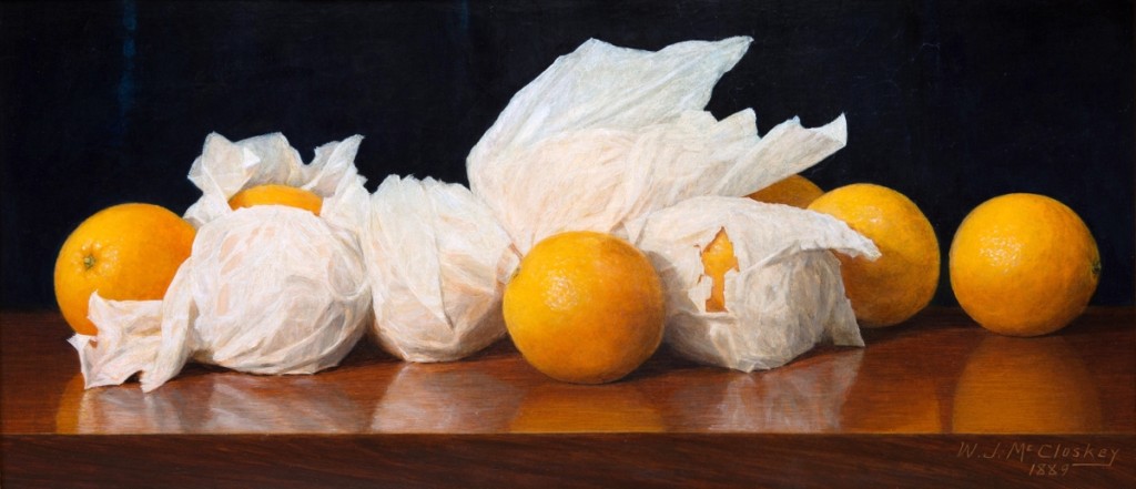 The top lot of the auction was one of William McCloskey's renowned paintings of tissue-wrapped Valencia oranges. It brought $488,000.