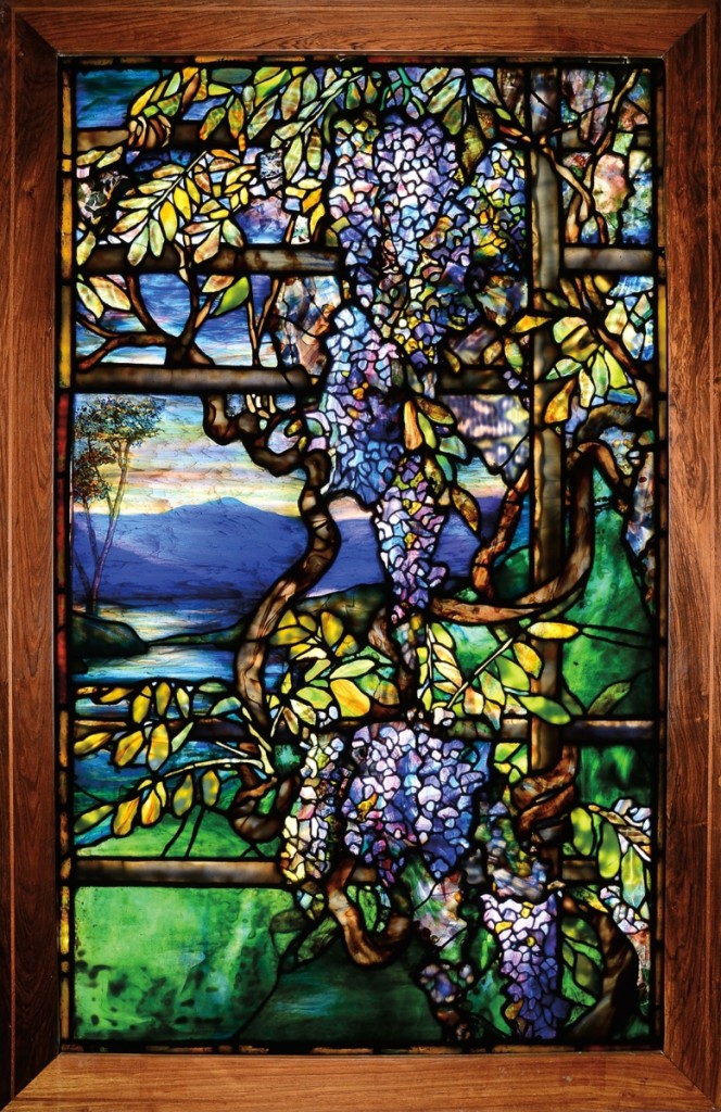 A spectacular Tiffany Studios Wisteria leaded glass window also shattered its estimate and sold for $257,850.