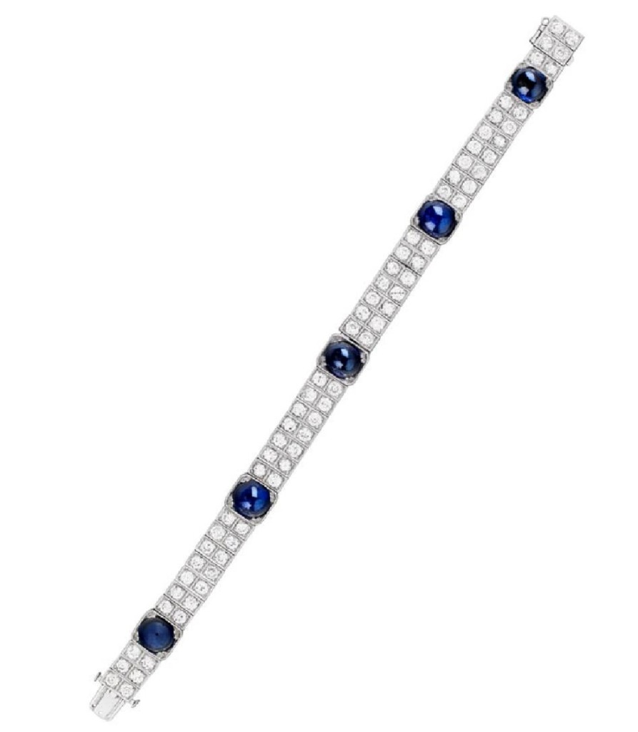 A Tiffany & Co. Art Deco sapphire, diamond and platinum bracelet captured the elegance of the period. It sold just above high estimate at $26,250.
