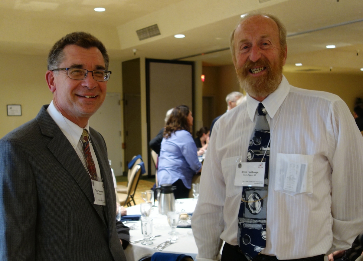 Dr Ray Thomas, left, who has served as president of the mechanical club for the past two years, with Ron Vellegna, president of the still bank club.
