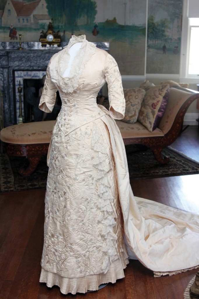 In September 1882, Bessie and Augustus Van Wickle were married in Hazleton, Penn. Bessie’s gown was made for her by N.G. Kirkbride in Philadelphia: it is a two-piece dress of bodice and separate skirt.