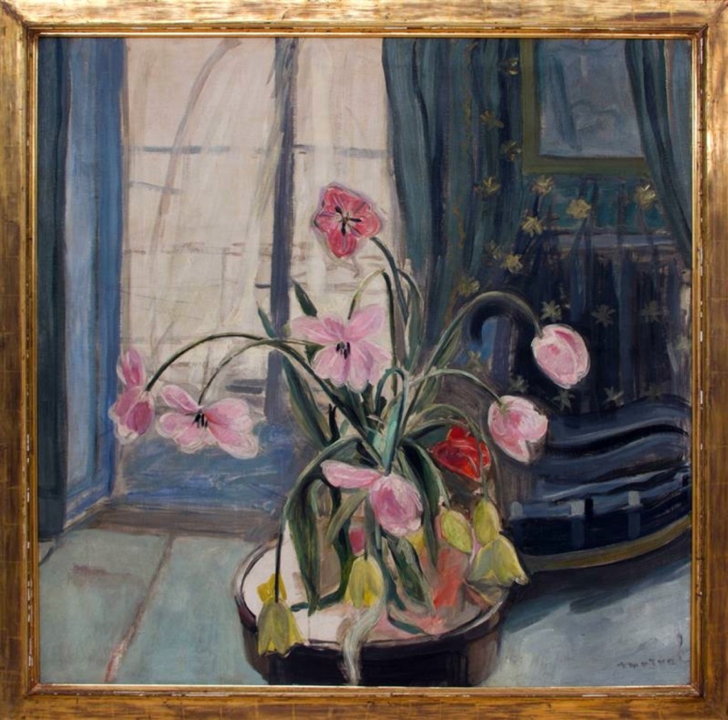 Top lot in the Richards collection sale was Jaqueline Marval’s (1866–1932) “Bouquet de Tulips Devant la Fenetre, an oil on canvas with Crane Kalman Gallery, London, provenance, which brought $18,000.