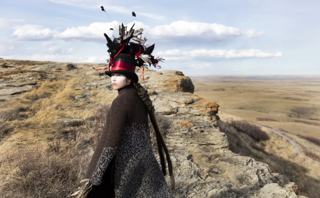 “Edge of a Moment” by Meryl McMaster (Canadian, b 1988), 2017; inkjet print photograph, unframed: 60 by 94- inches, courtesy of the artist and Katzman Contemporary.
