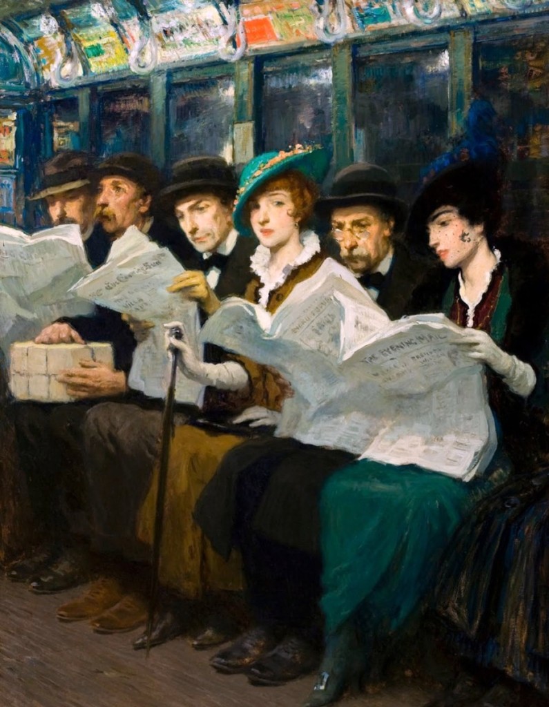 “Evening News,” 1914, Francis Luis Mora, oil on canvas, 48 by 36 inches, ACA Galleries.