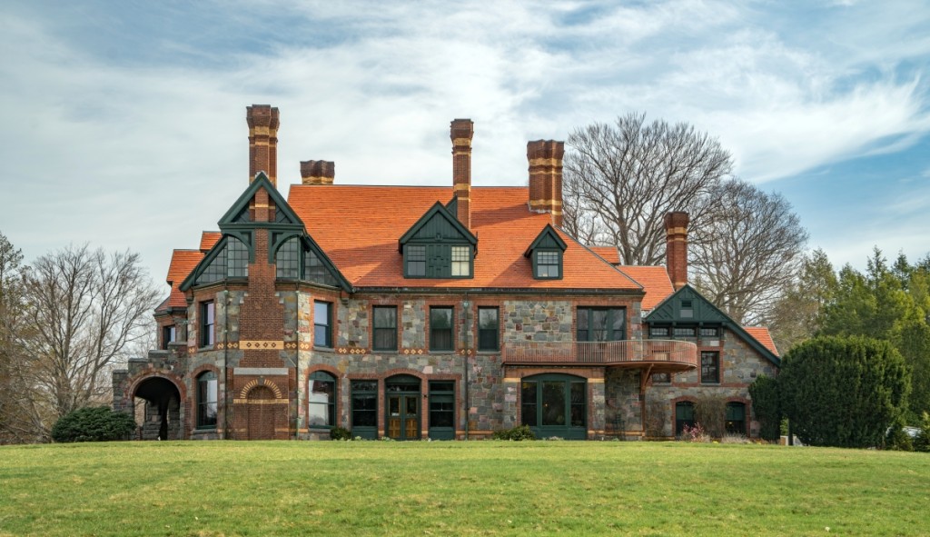 Architect William Ralph Emerson, a distant cousin of the Transcendentalist, completed his plan for the Eustis House in 1878. Emerson sited the romantic, asymmetrical structure on a rise that afforded its occupants a 360-degree view of the landscape designed by Ernest Bowditch.